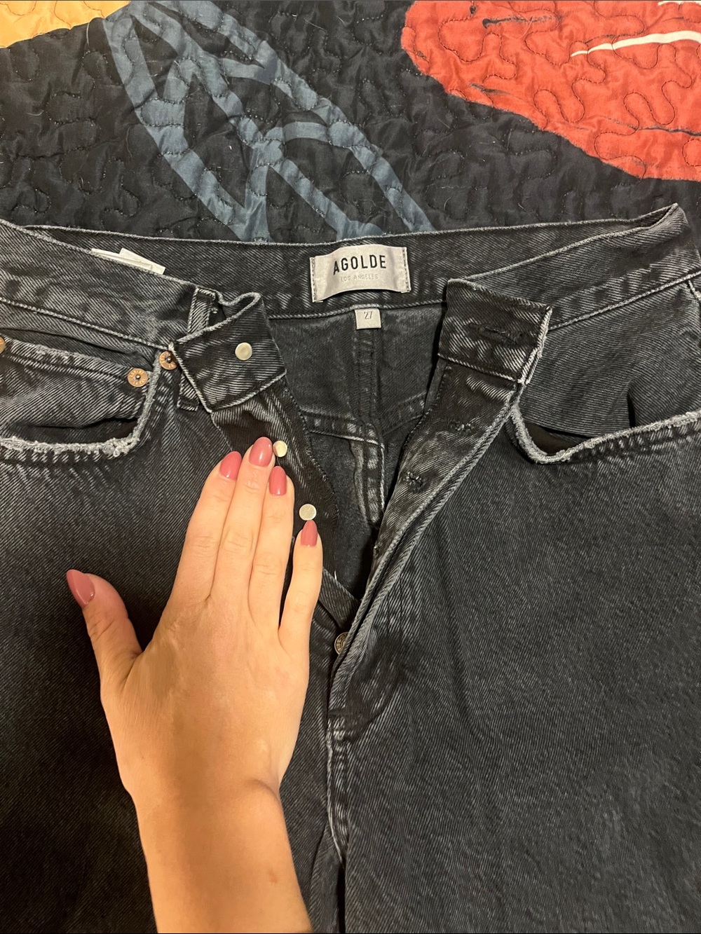 Agolde High-Rise Washed Black Button-Fly Jeans